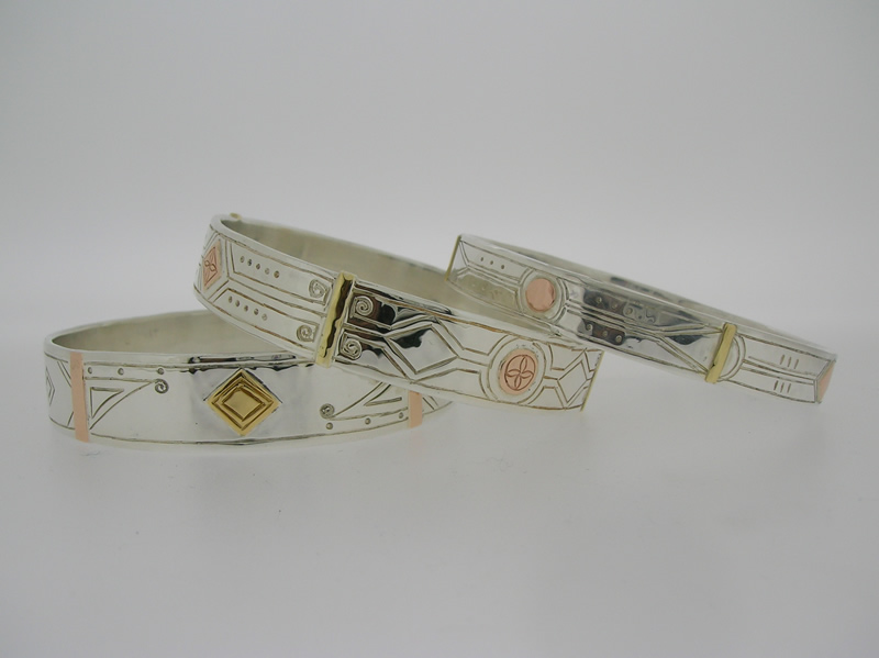 Wide geometric pattern bangles